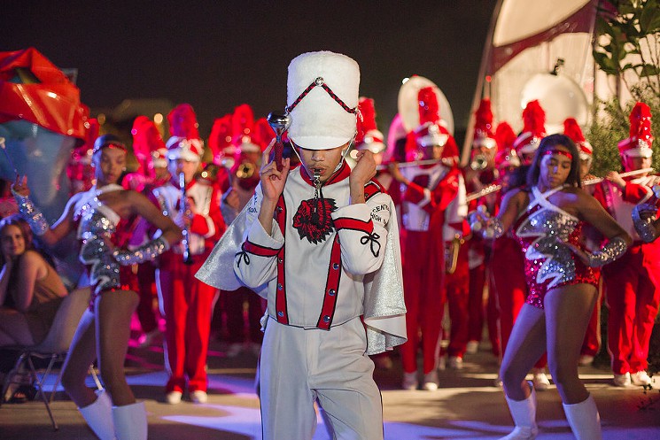 Geovanny, the drum major, leading the band. PC: Gina Clyne/Art Los Angeles Contemporary