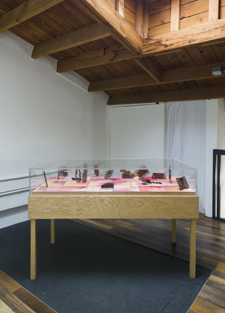 Installation view of Galería Perdida: I want to blush, f***ers, 2016, JOAN vitrine, Los Angeles, Photo by Jeff McLane.